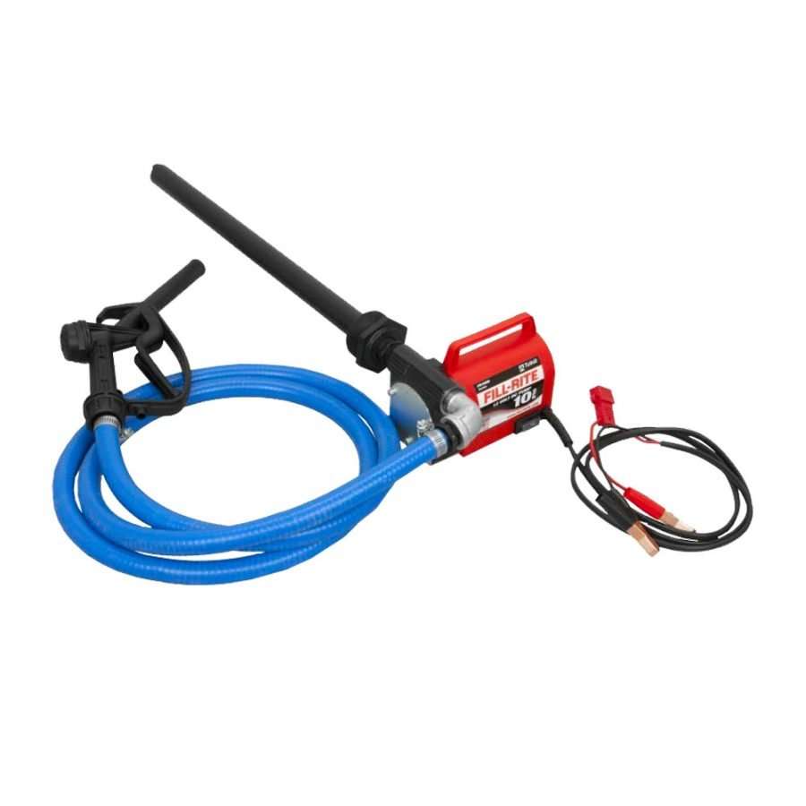 12 Volt DC Portable, 10 GPM Fuel Transfer Pump with Hose, Nozzle and Inlet Size 3 4-in Telescoping Fuel Pump Tube